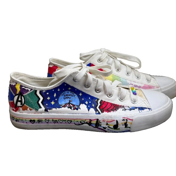 Rainbow White Canvas Custom Sneakers Women 11 Men 9.5 NYC Marvel Statement Shoes - Picture 5 of 12